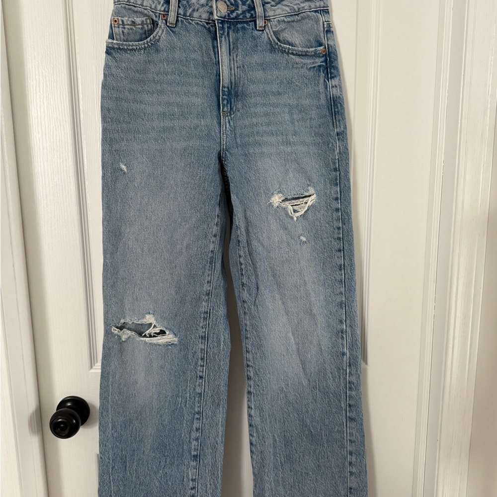 Garage Women's Light Blue Distressed Wide Leg Jeans